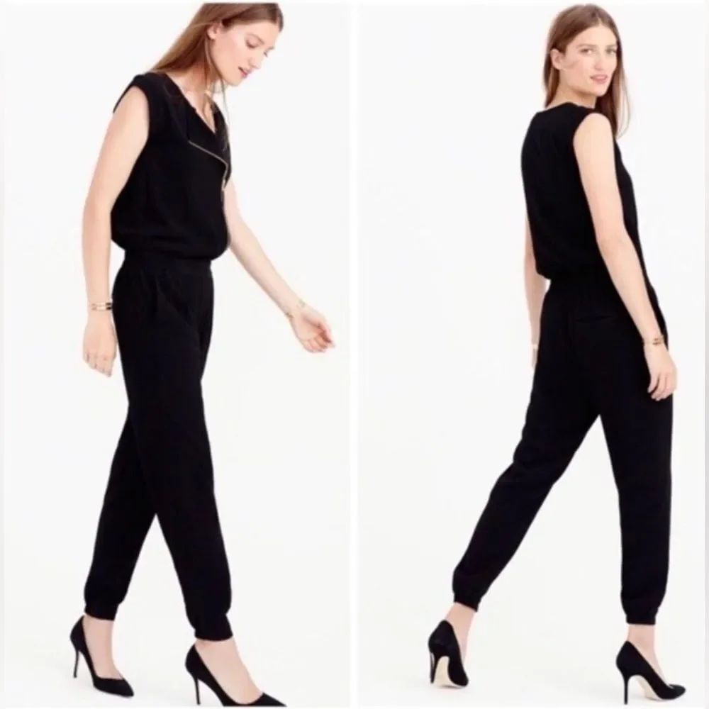 J. Crew Jumpsuit Asymmetrical Zip Front Black Size 6 Preppy Jumper